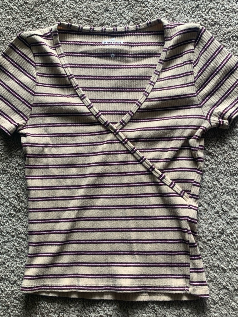 & Other Stories Cream and Purple Striped Wrap Crop Top